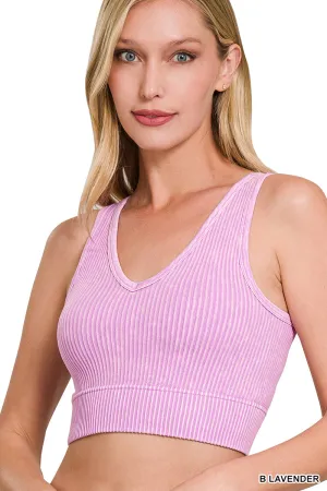 2 way neckline washed ribbed seamless tank top