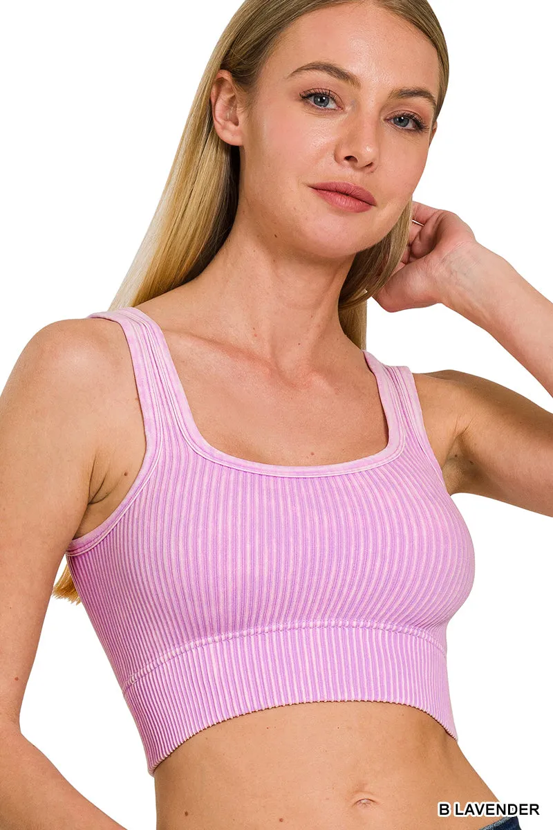 2 way neckline washed ribbed seamless tank top