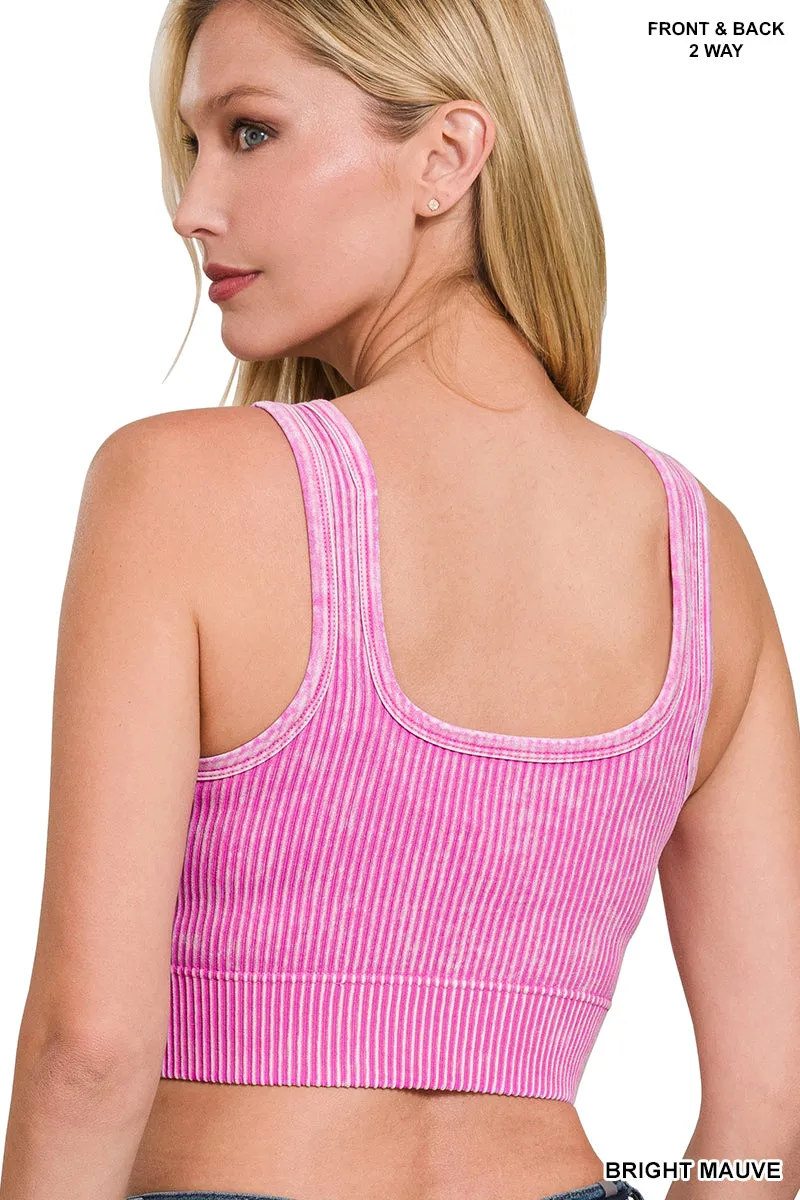 2 way neckline washed ribbed seamless tank top
