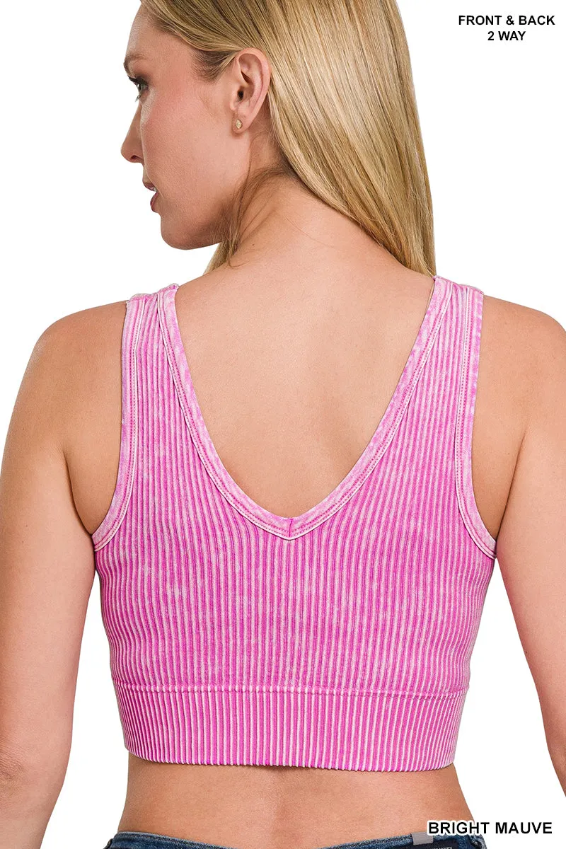 2 way neckline washed ribbed seamless tank top