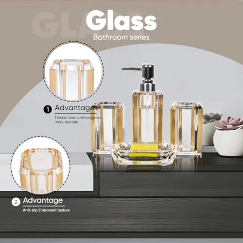 4-Piece Premium Acrylic Bathroom Accessory Set-Hand Sanitizer Bottle Lotion Can Bathroom Suit Separate Bottle Soap Box Mouthwash Cup Toothbrush Cup (Brushed Black)