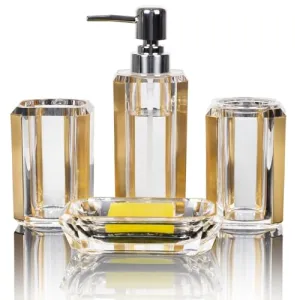 4-Piece Premium Acrylic Bathroom Accessory Set-Hand Sanitizer Bottle Lotion Can Bathroom Suit Separate Bottle Soap Box Mouthwash Cup Toothbrush Cup (Brushed Black)