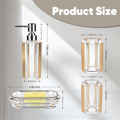 4-Piece Premium Acrylic Bathroom Accessory Set-Hand Sanitizer Bottle Lotion Can Bathroom Suit Separate Bottle Soap Box Mouthwash Cup Toothbrush Cup (Brushed Black)