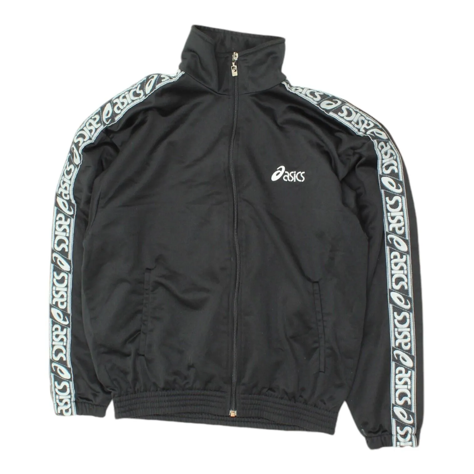 Asics Mens Black Tape Logo Track Jacket | Vintage 90s Tracksuit Top Sportswear