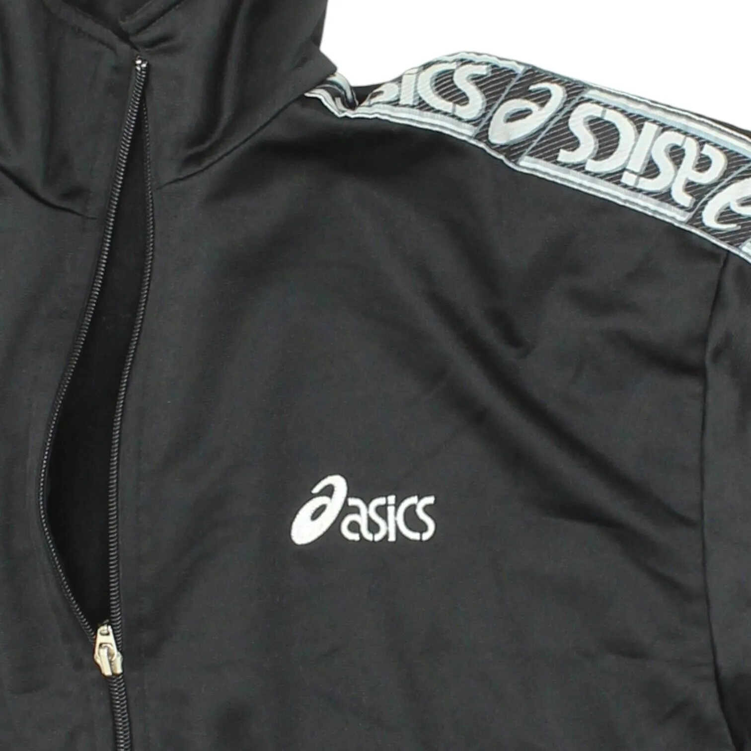 Asics Mens Black Tape Logo Track Jacket | Vintage 90s Tracksuit Top Sportswear