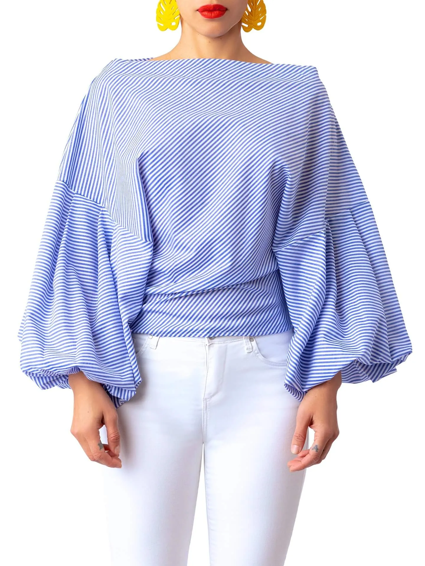 “Bísí” Stripe Billow Sleeve Top