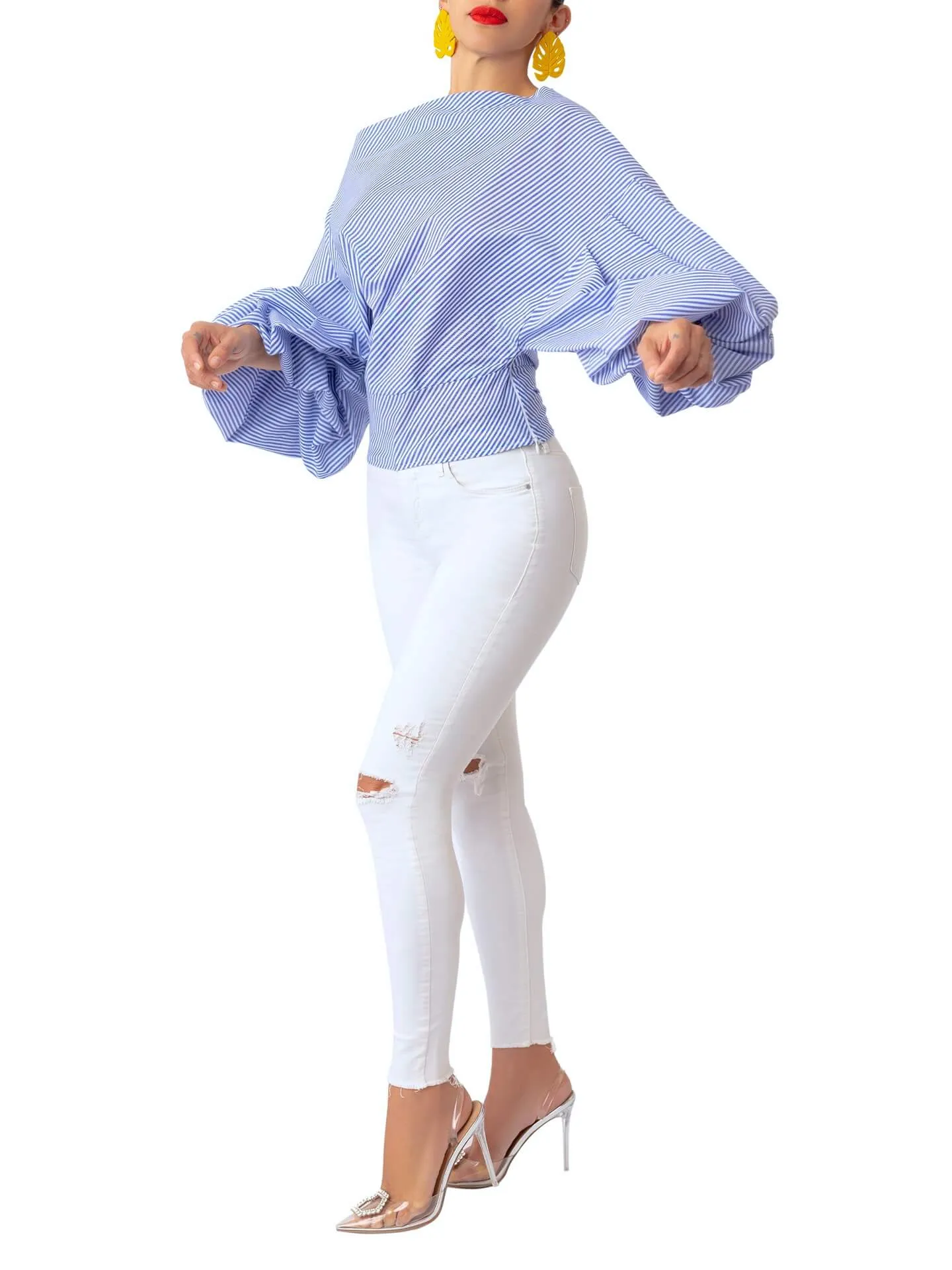 “Bísí” Stripe Billow Sleeve Top