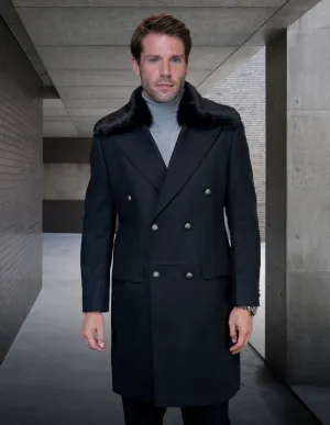BLACK MODERN FIT WOOL & CASHMERE JACKET W/ REMOVABLE FUR