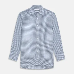 Blue Gingham Check Cotton Melange Regular Fit Mayfair Shirt