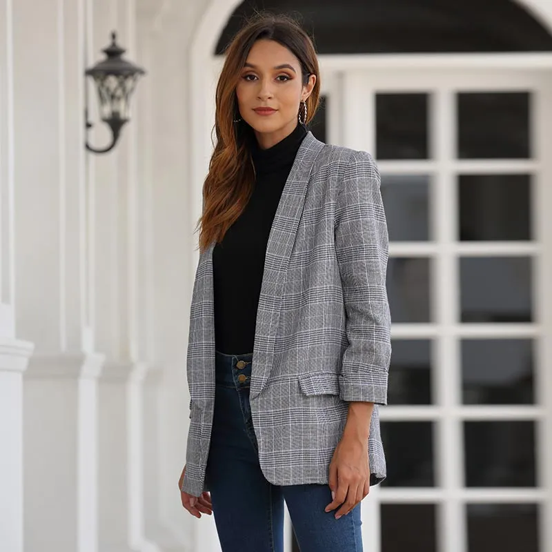 British style Classic Plaid Women Blazer