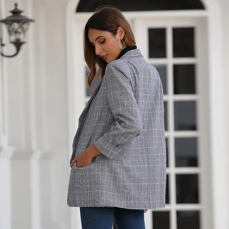 British style Classic Plaid Women Blazer
