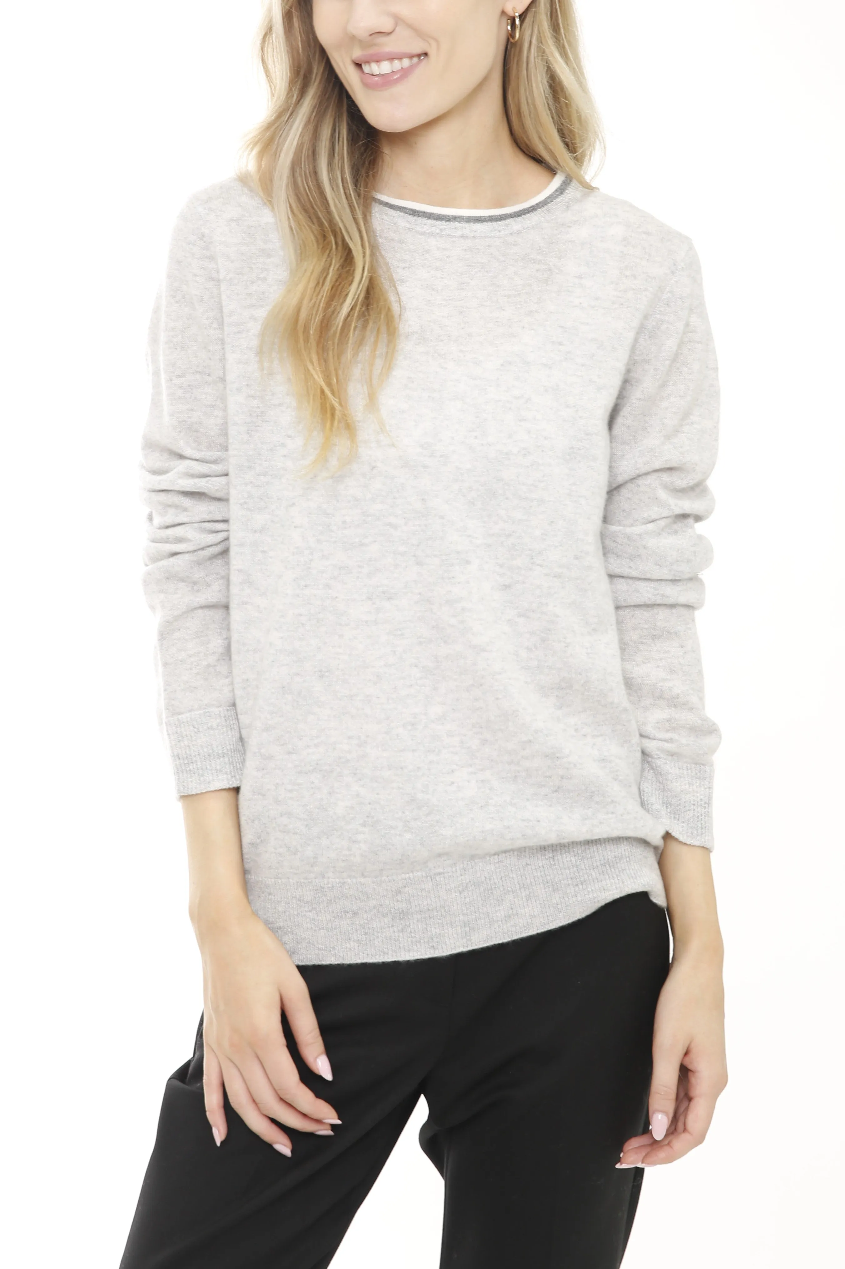 Cashmere Long Sleeve Sweater with Triangle Scarf