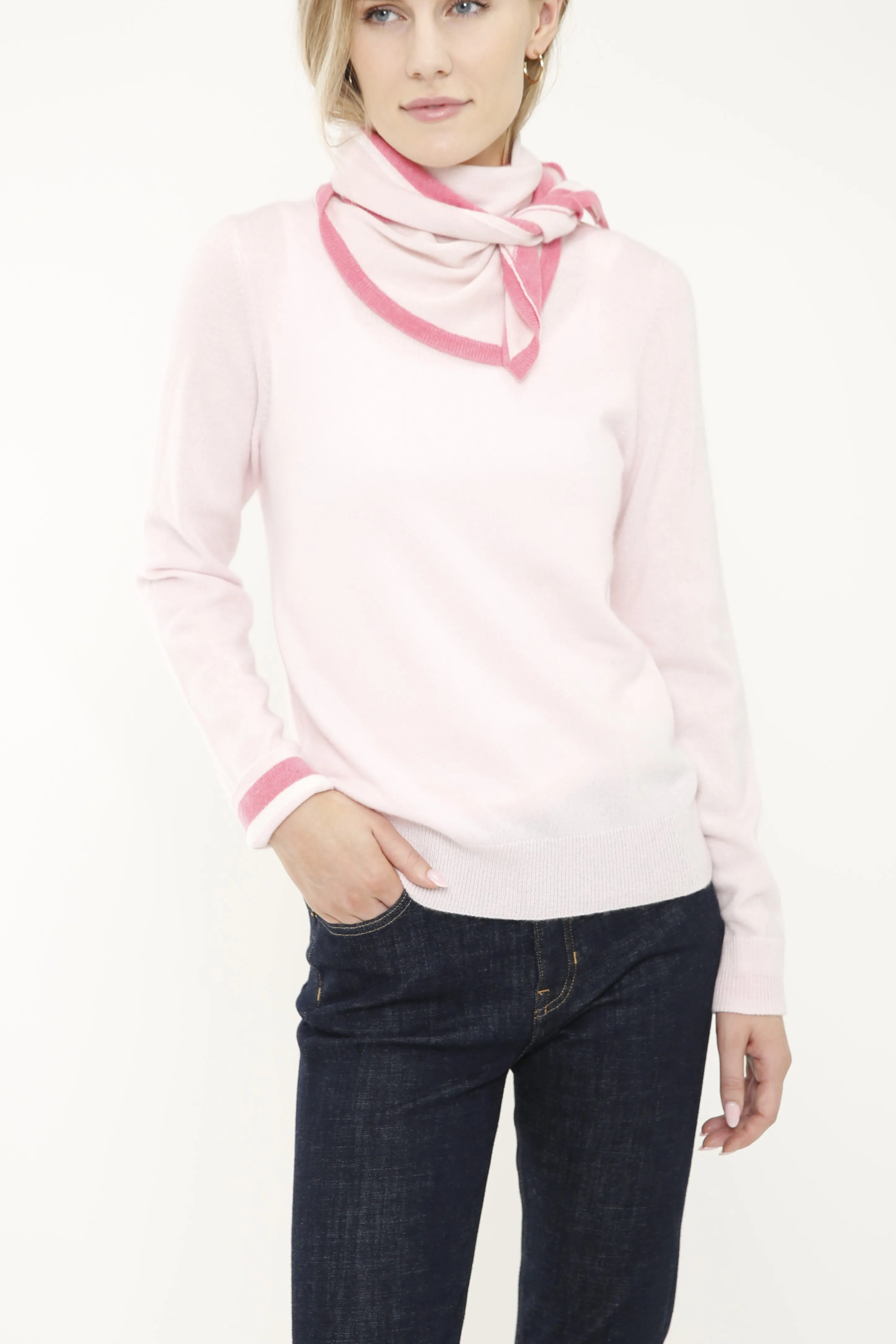 Cashmere Long Sleeve Sweater with Triangle Scarf