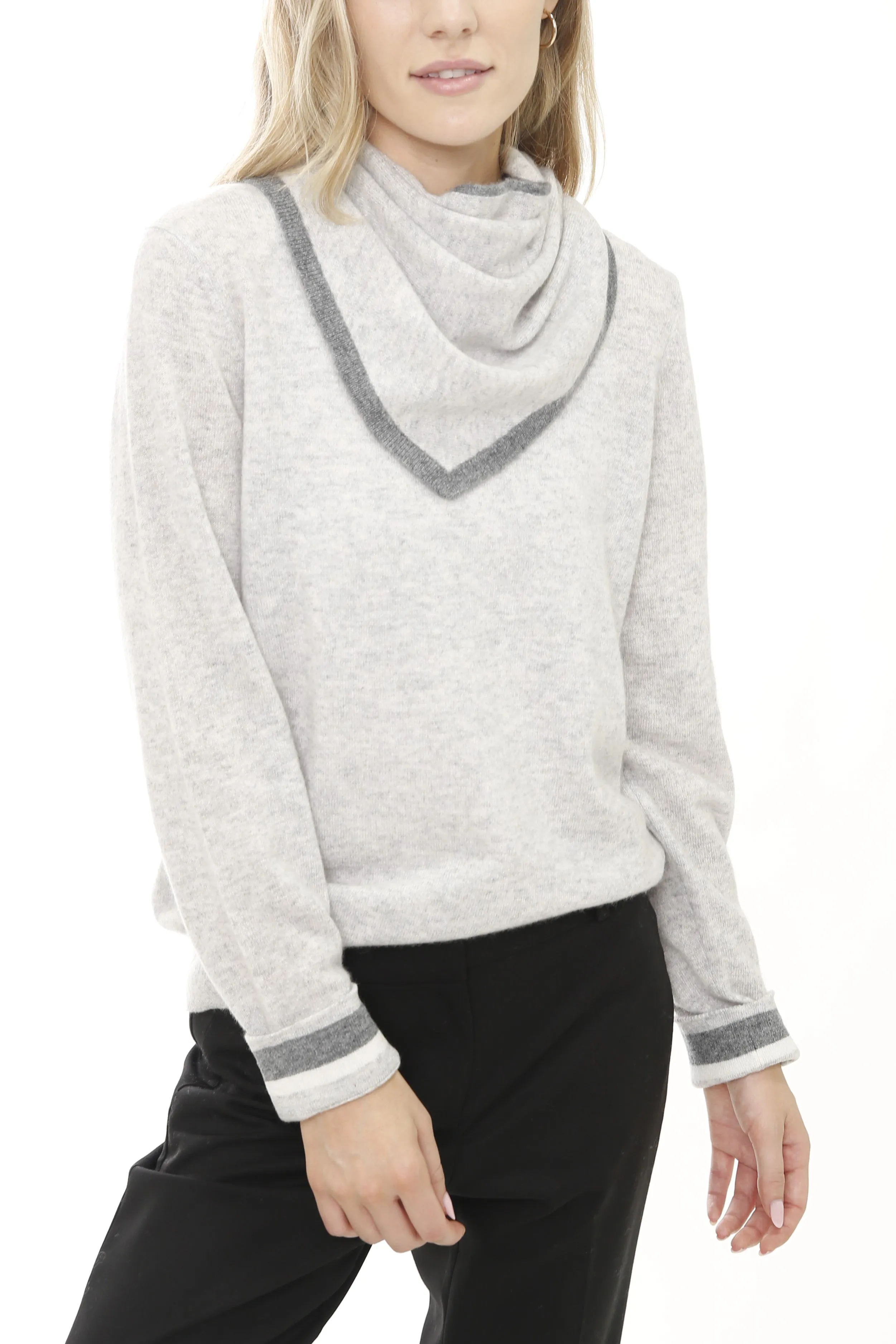 Cashmere Long Sleeve Sweater with Triangle Scarf