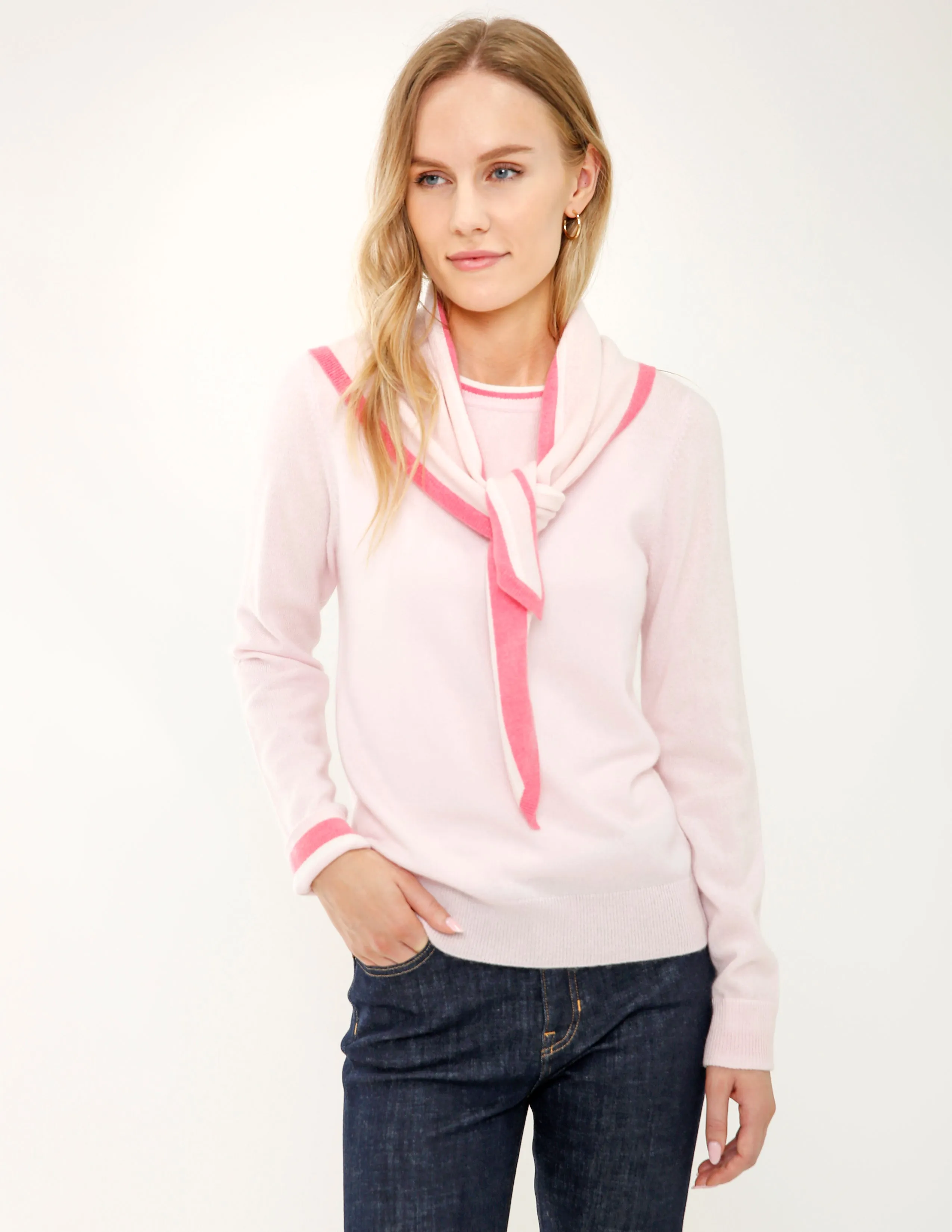 Cashmere Long Sleeve Sweater with Triangle Scarf