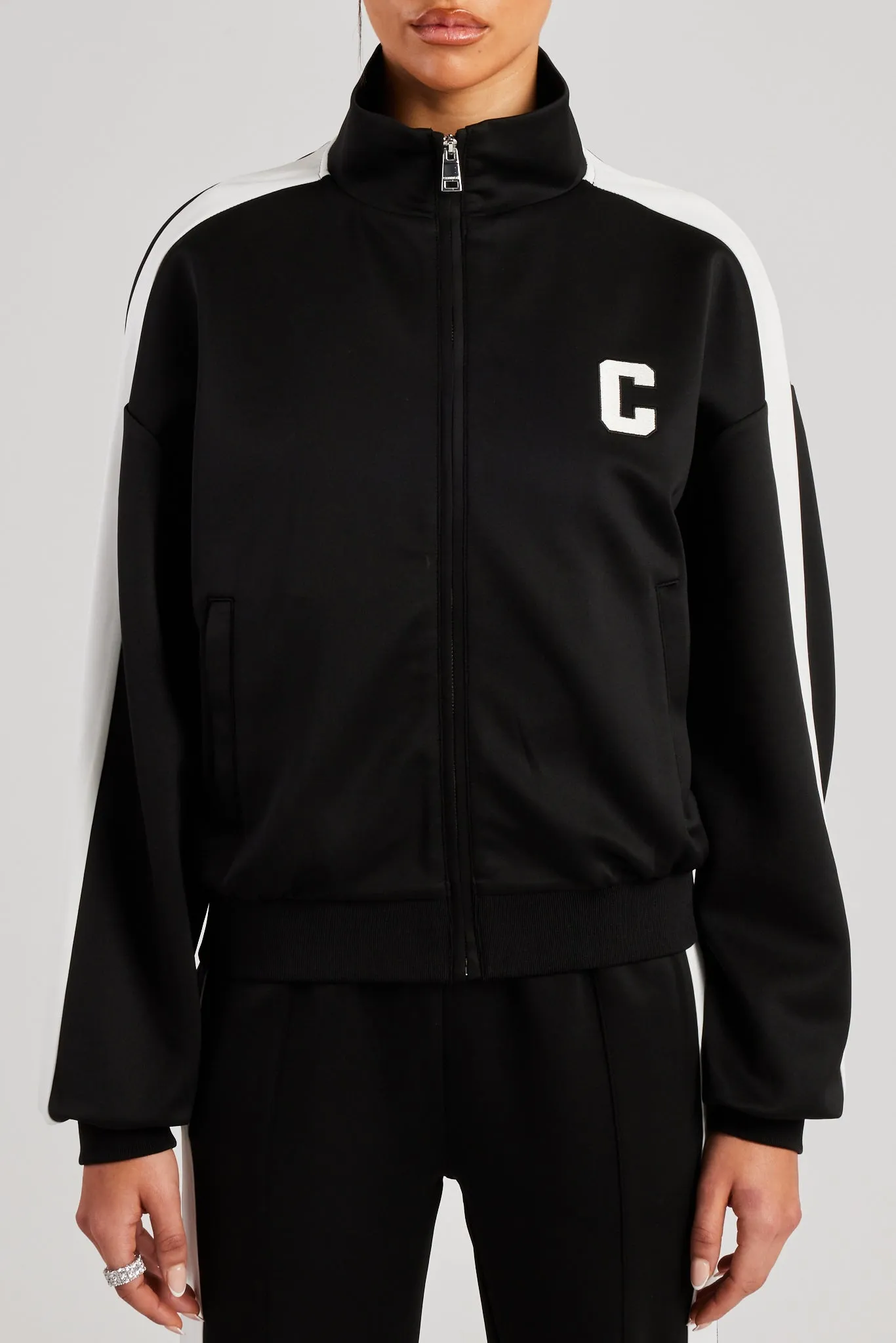 Cernucci Embroidered Varsity Track Jacket - Black