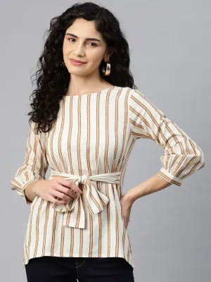 Cottinfab Women Striped Waist Tie-Up Top