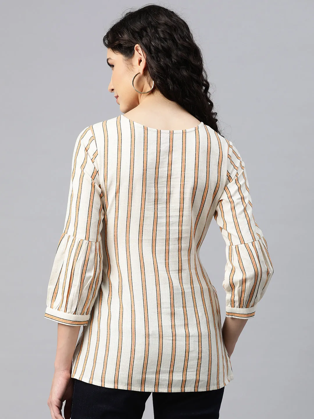 Cottinfab Women Striped Waist Tie-Up Top