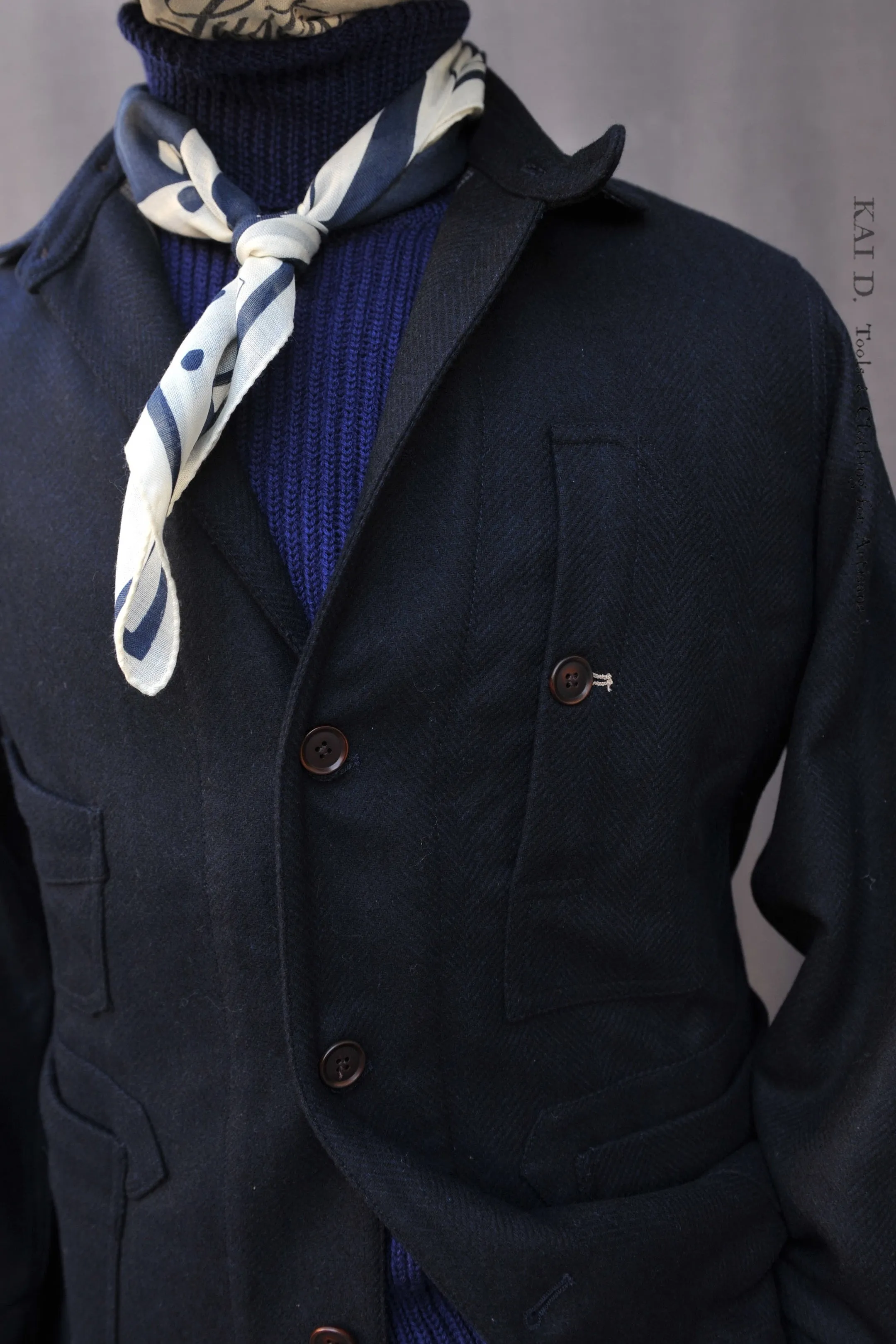Degas Work Jacket - Herringbone Wool - Deep Navy - S, M, L, XL, XXL (NO RETURN)