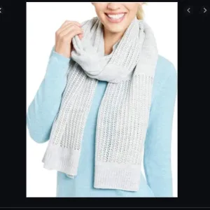 DKNY Womens Open-Knit Blocked Scarf Heather Grey