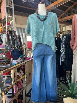 DUSTY TEAL WASHED WAFFLE SHORT SLEEVE TOP /STUFFOLOGY BOUTIQUE