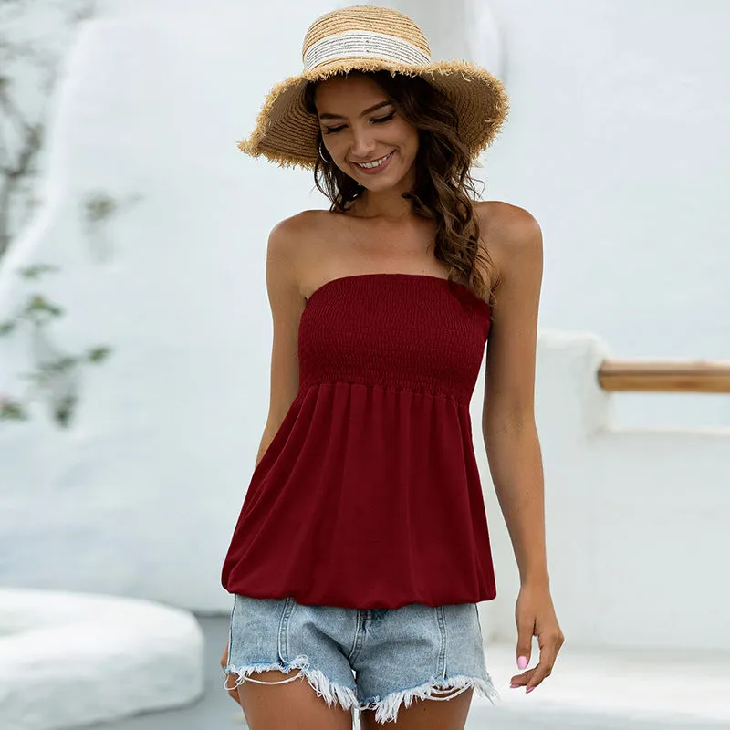 Fashion Sexy Strapless Smocked Top