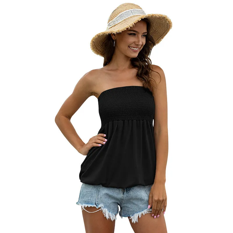 Fashion Sexy Strapless Smocked Top