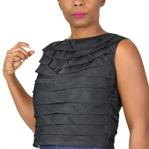 Fashioned by Gregory Top Size Small Black Vintage Ruffles Crop Back Buttons Chiffon Layers