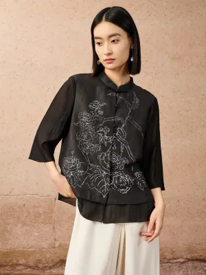 Gambiered canton silk printed top
