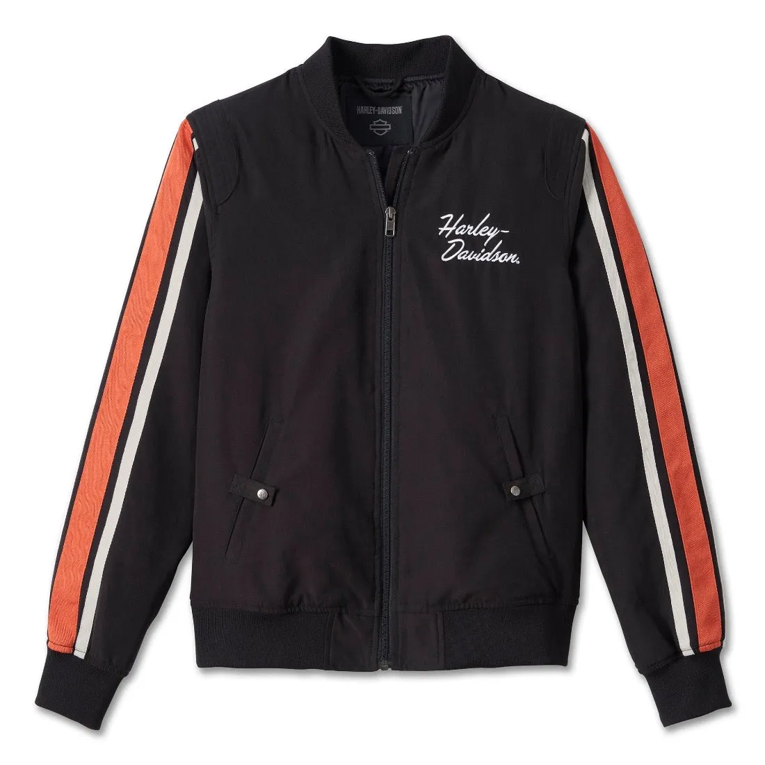 Harley-Davidson Women's Iconic Colorblocked Stripe Bomber Jacket, Black/Orange 98403-23VW