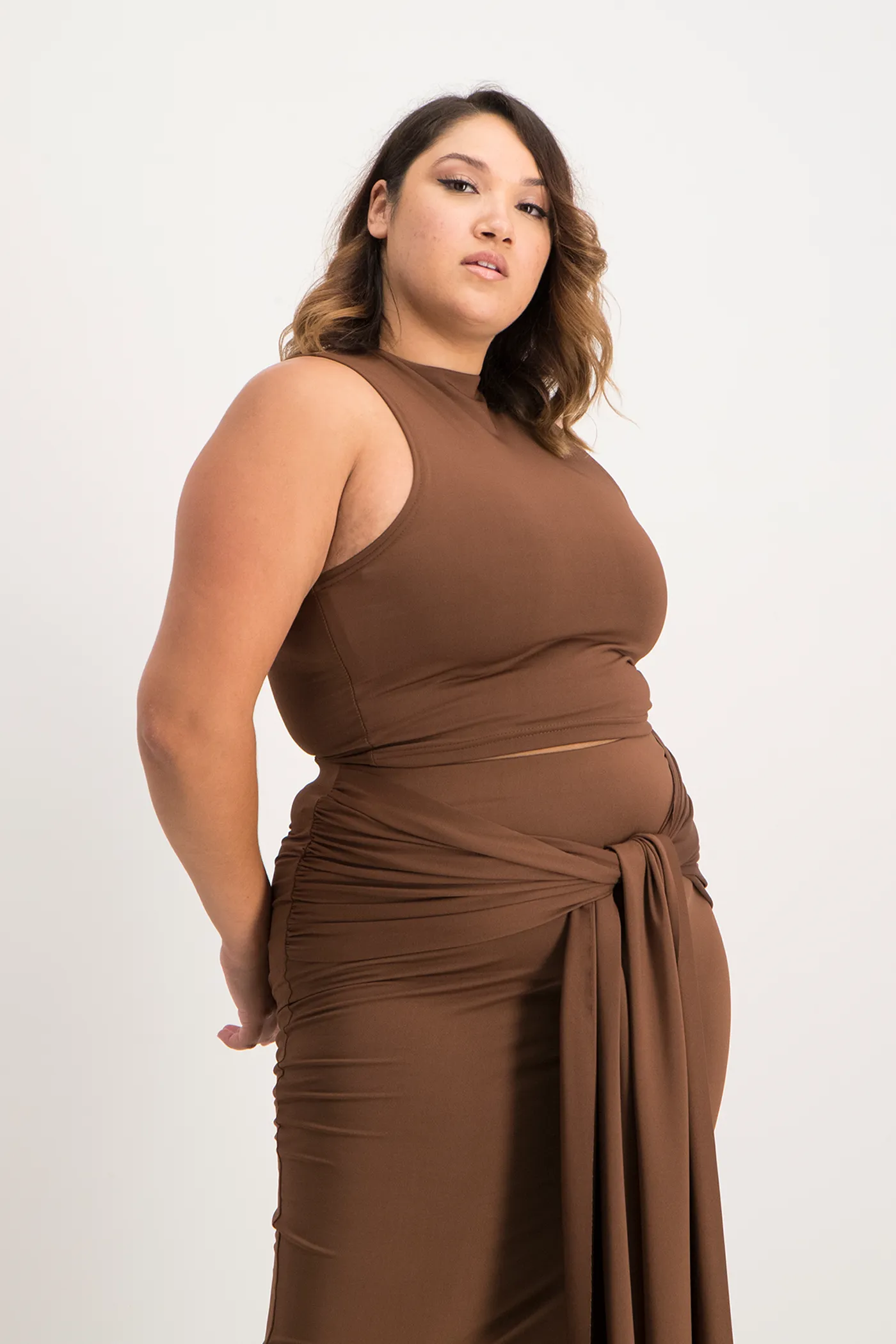 Hazel High Neck Crop Top - Pinecone