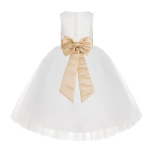 Ivory Floral Lace Flower Girl Dress Special Events Christening Pageant Gown Communion Recital LG7(4)