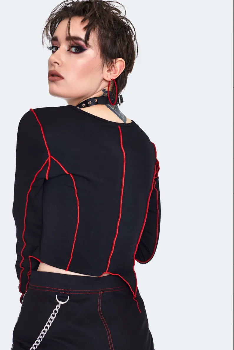 Jagged Stitched Hem Crop Top-FINAL SALE