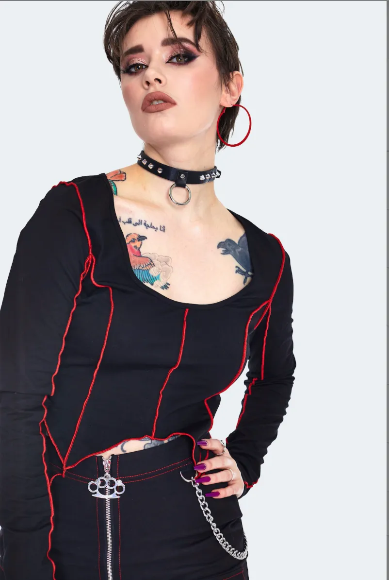 Jagged Stitched Hem Crop Top-FINAL SALE