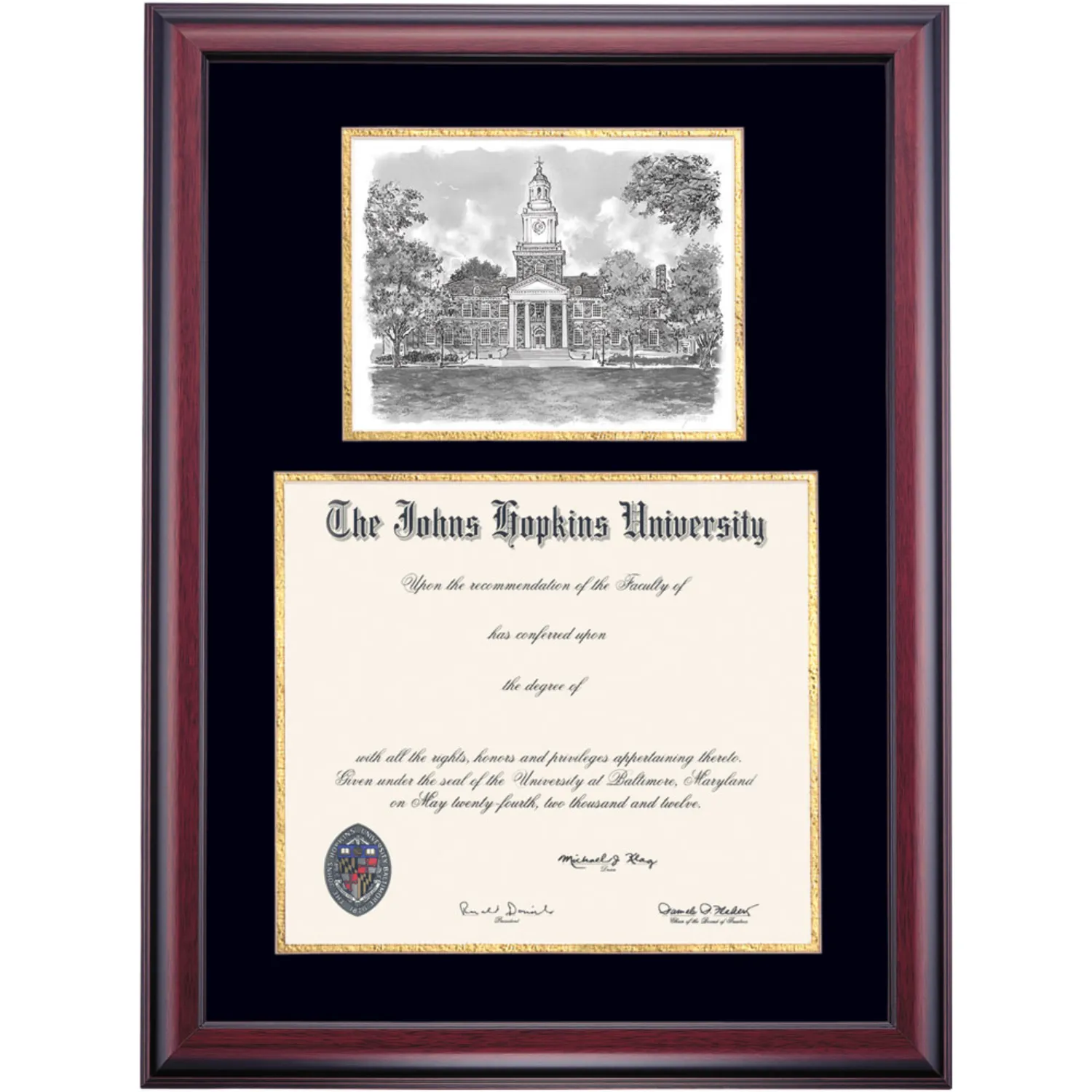 Johns Hopkins Premier Gilman Hall Diploma Frame