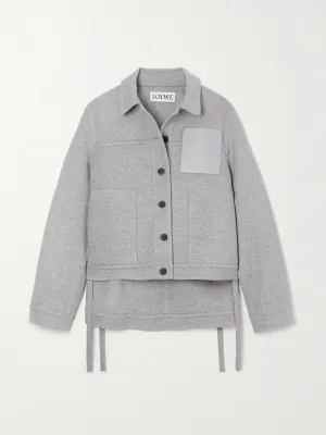 Leather-trimmed wool and cashmere-blend jacket