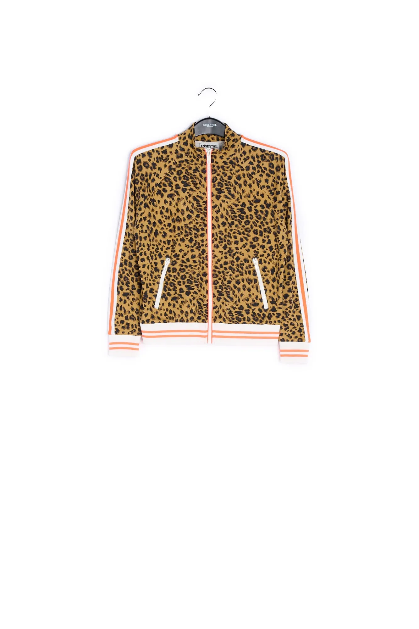 Leopard-print track jacket with 'riot' slogan