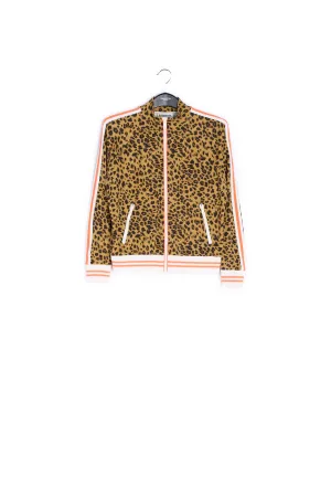 Leopard-print track jacket with 'riot' slogan