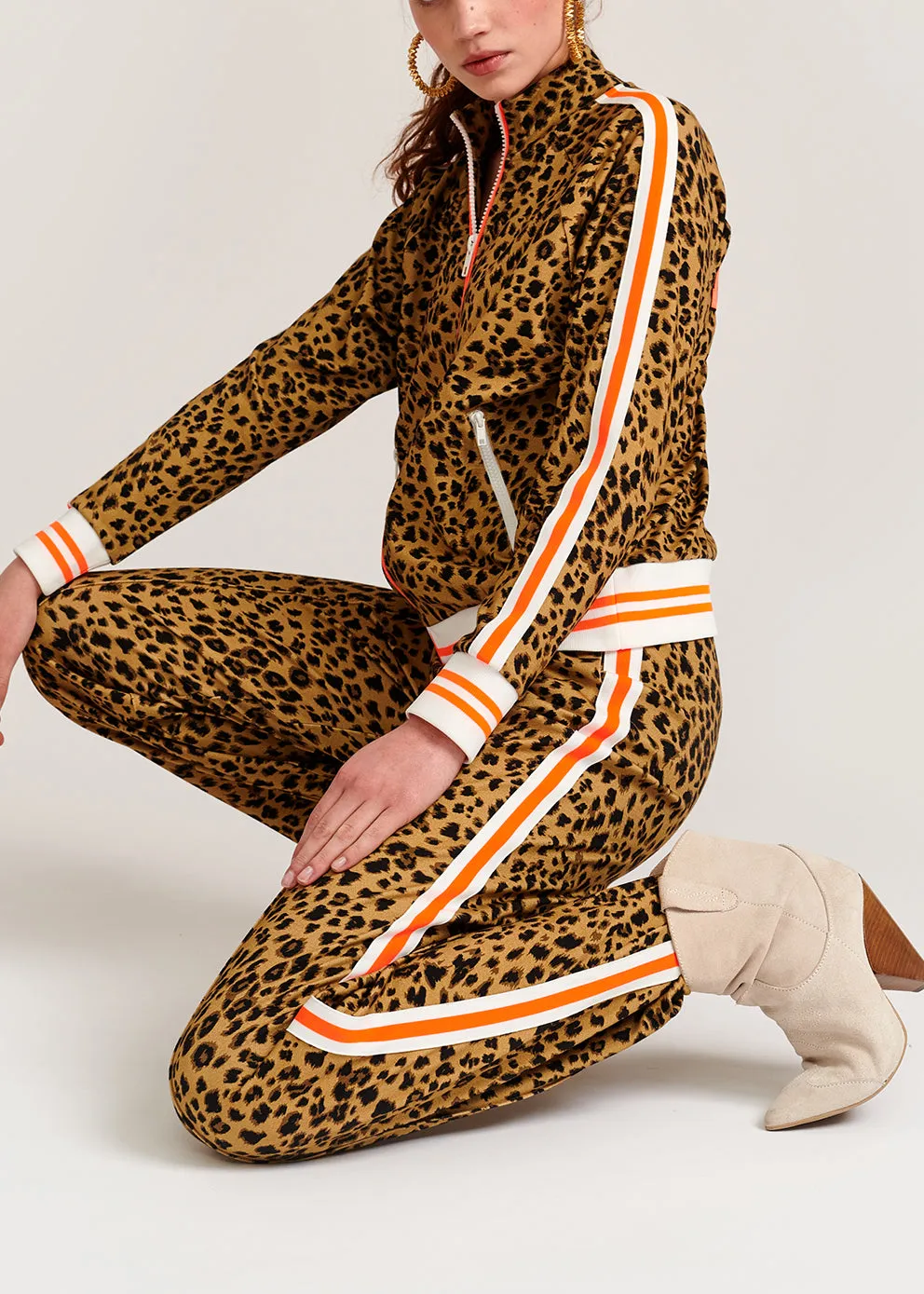 Leopard-print track jacket with 'riot' slogan