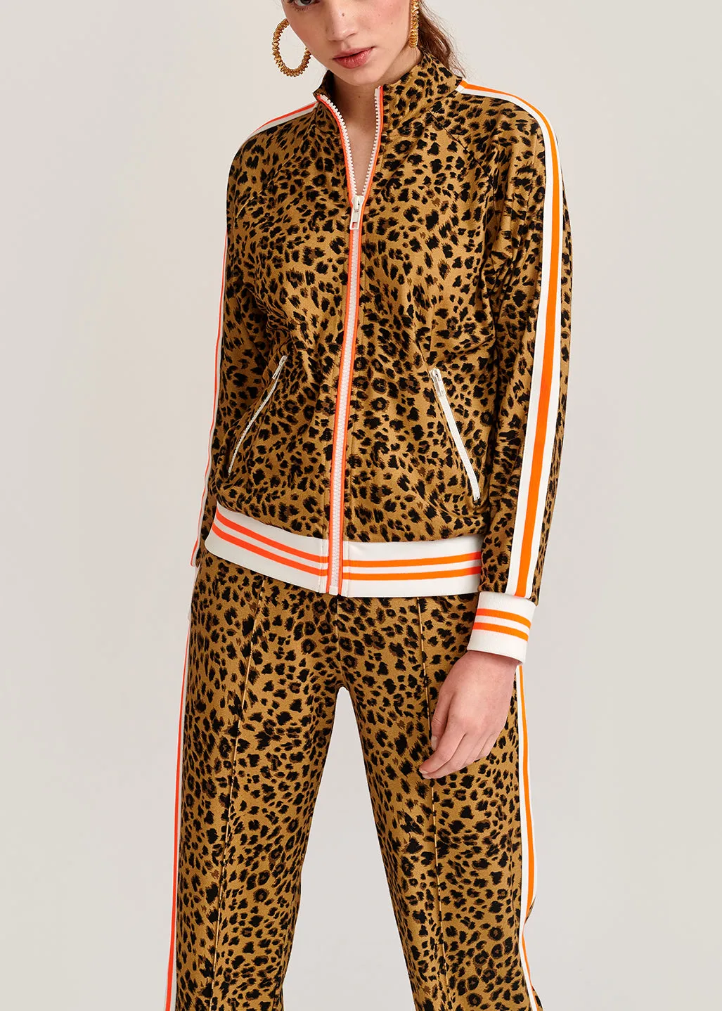 Leopard-print track jacket with 'riot' slogan