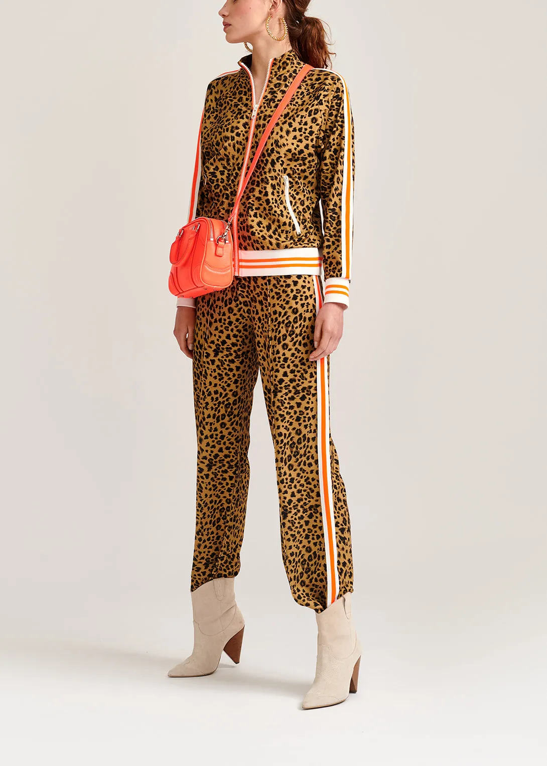 Leopard-print track jacket with 'riot' slogan