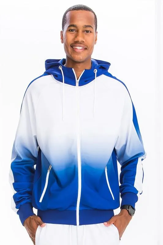 Men's White/Blue Full Zip Ombre Track Suit