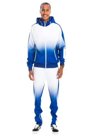 Men's White/Blue Full Zip Ombre Track Suit
