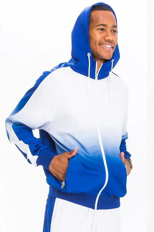 Men's White/Blue Full Zip Ombre Track Suit