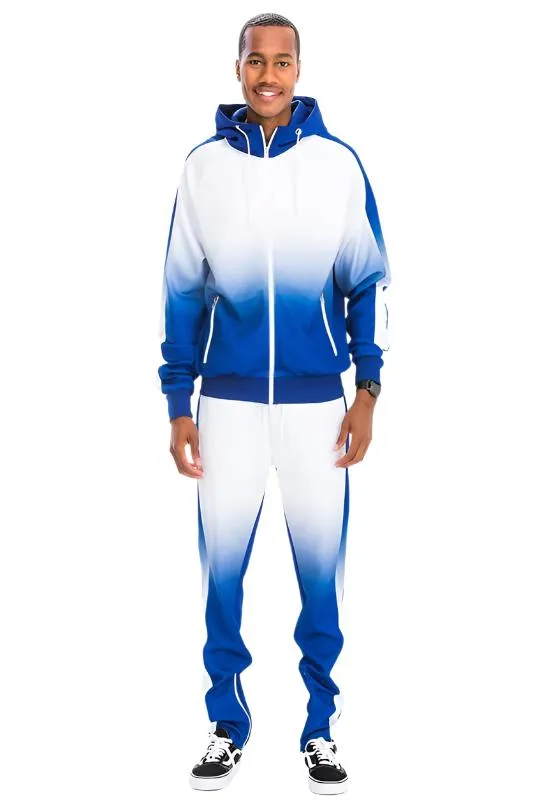 Men's White/Blue Full Zip Ombre Track Suit