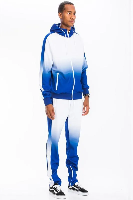 Men's White/Blue Full Zip Ombre Track Suit