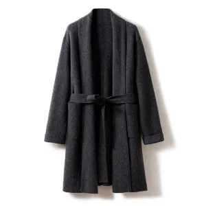 Mid-length Belted Cardigan Jacket Long Sleeve Cashmere Cardigan