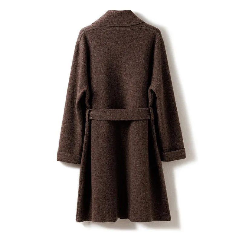 Mid-length Belted Cardigan Jacket Long Sleeve Cashmere Cardigan