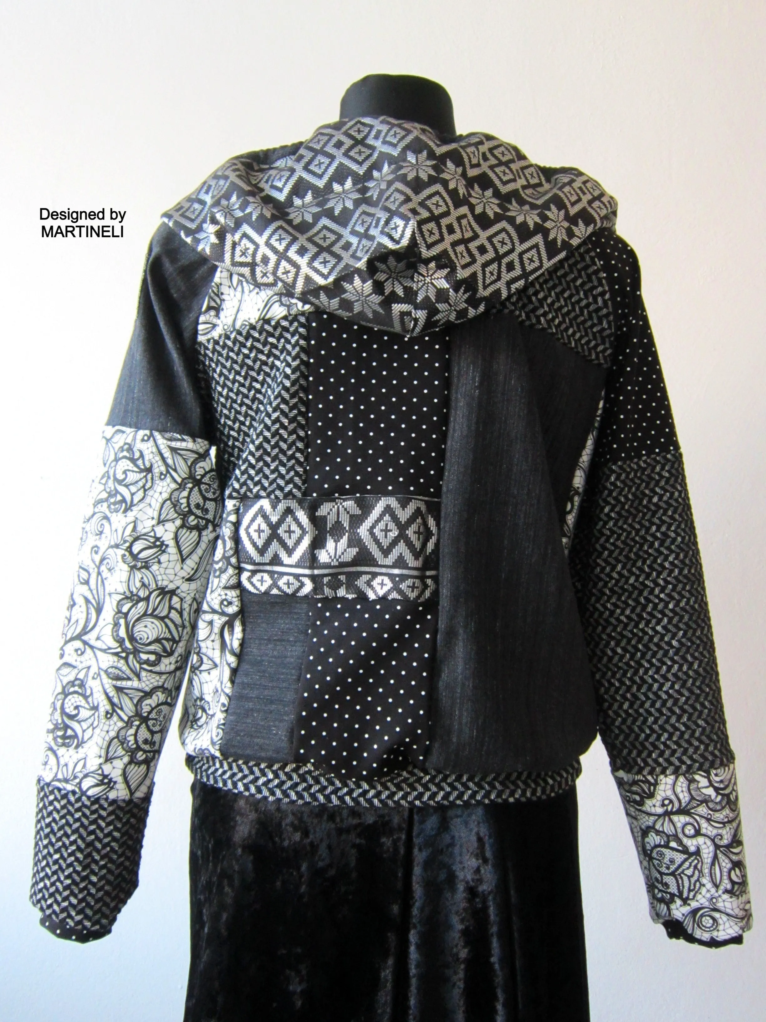 M/L Gray Boho Hoodie,Patchwork Hoodie for Women