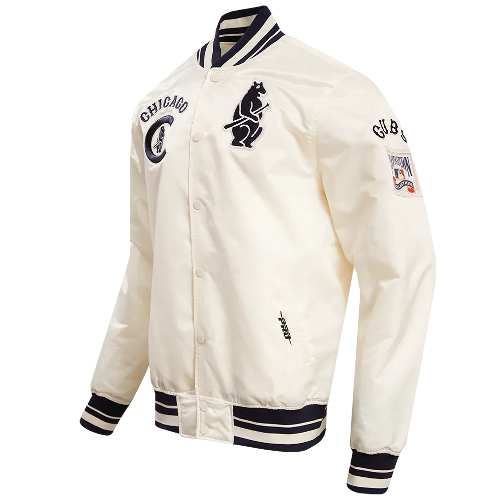 MLB CHICAGO CUBS RETRO CLASSIC MEN'S RIB SATIN JACKET (EGGSHELL/ MIDNIGHT NAVY)